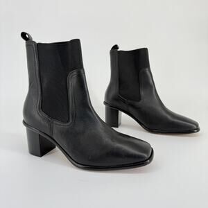 Patina Black Leather Ankle Boots Handmade Mexico Size 8 Square Toe Block Heel 90